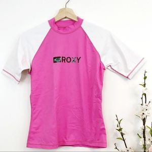 Roxy | Pink and white Roxy rash guard swim top